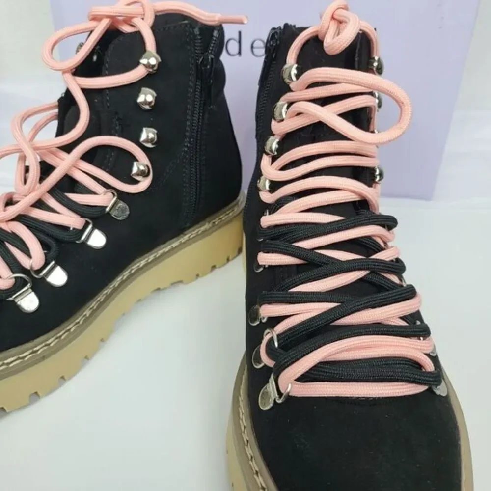 Madden Girl‎ Tipper Rugged Style Pink Lace-up Hiker Ankle Boots Black 7 Women